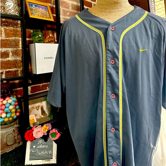 Vintage 90's Nike Cursive Hand Writing Big Logo Baseball Jersey Shirt xXL Rare - Picture 1 of 6